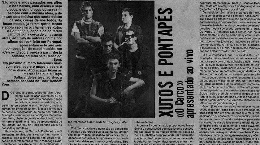 Uma página do Blitz, em 1986, aquando do lançamento do álbum "Cerco"