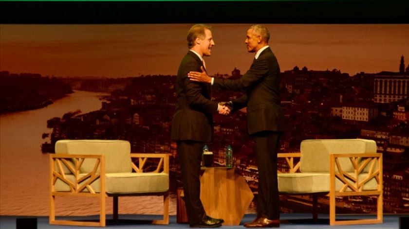 Obama com Adrian Bridge, um dos organizadores da cimeira do clima do Porto. Foto: DR