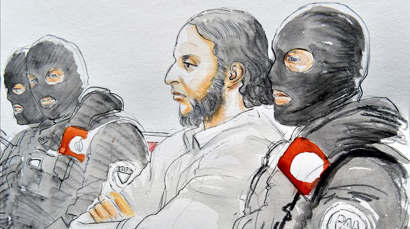 Desenho do julgamento. Imagem: Yves Capelle/Reuters
