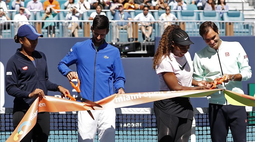  Naomi Osaka, Novak Djokovic, Serena Williams e Roger Federer, os quatro protagonistas dos dois jogos que serviram de inspiração para "Challengers". Foto: USA Today Sports/Reuters
