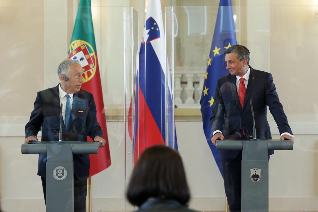 Marcelo Rebelo de Sousa na Eslovénia, com o Presidente Borut Pahor. Foto: Estela Silva/EPA