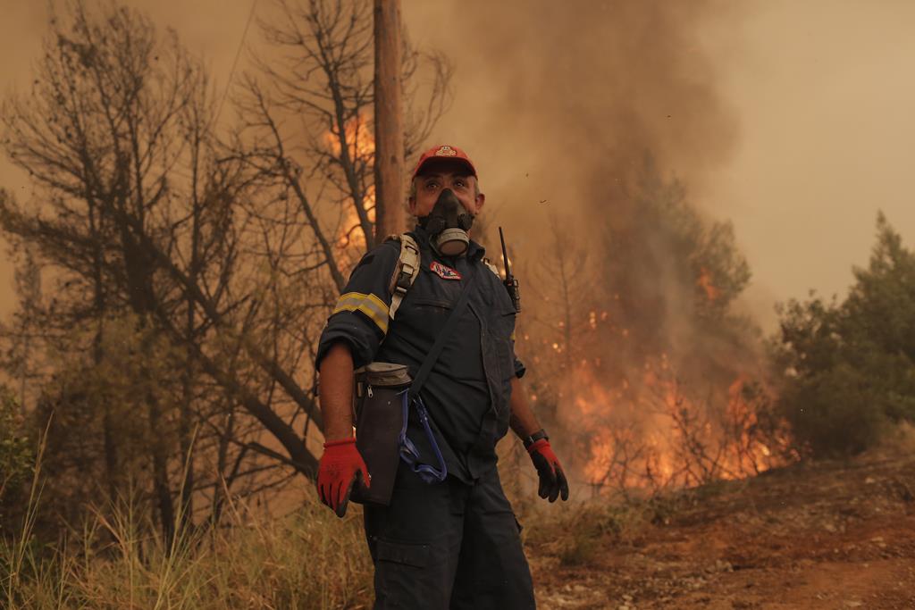 Incêndio na ilha de Evia Foto: Kostas Tsironis/EPA