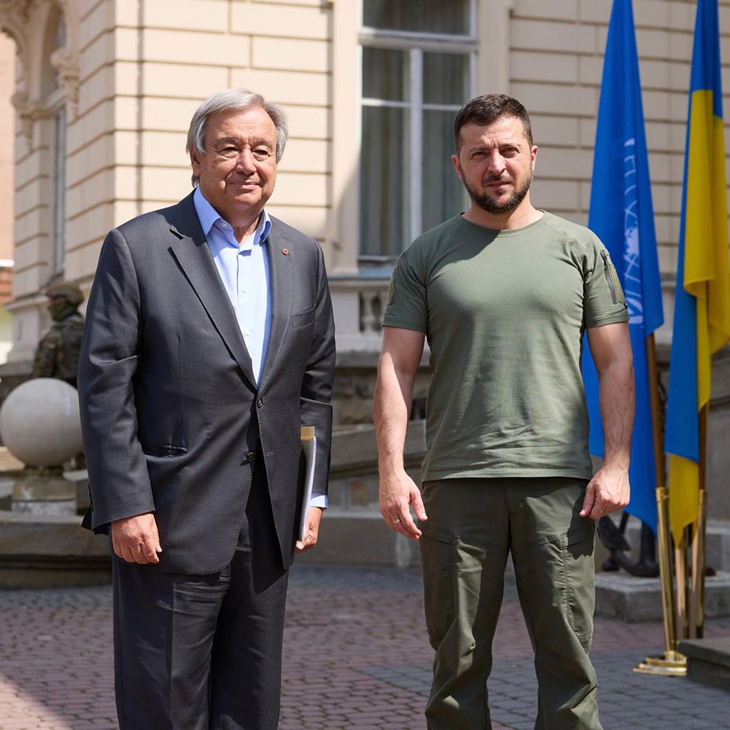 António Guterres e Volodymyr Zelensky reunidos em Lviv Foto: Presidência da Ucrânia/EPA
