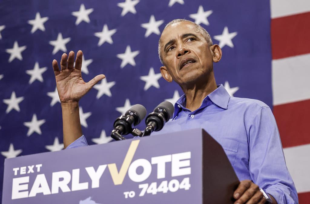 Antigo Presidente dos EUA Barack Obama a fazer campanha pelos democratas nas eleições intercalares (2022). Foto: Tannen Maury/EPA