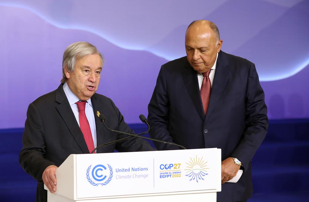 António Guterres e Sameh Shoukry na Cimeira do Clima. Foto: Khaled Elfiqi/EPA