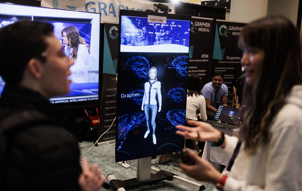 Avatar alimentado a inteligência artificial exibido em cimeira tecnológica em Nova Iorque. Foto: Justin Lane/EPA