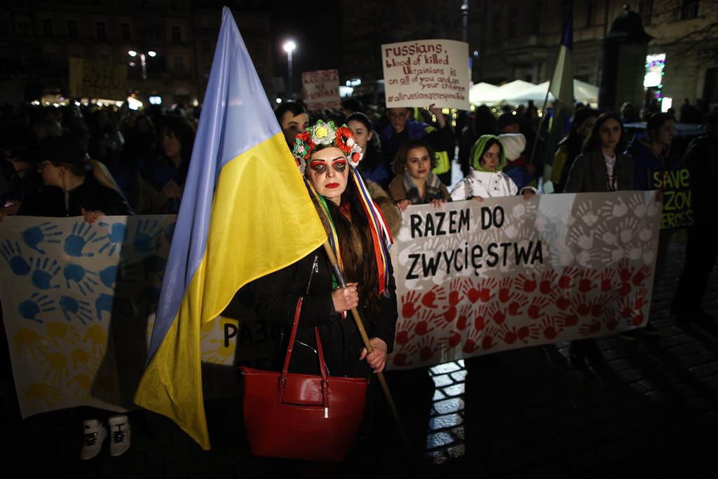 Manifestação contra a invasão da Ucrânia. Foto: Lukasz Gagulski/EPA (arquivo)