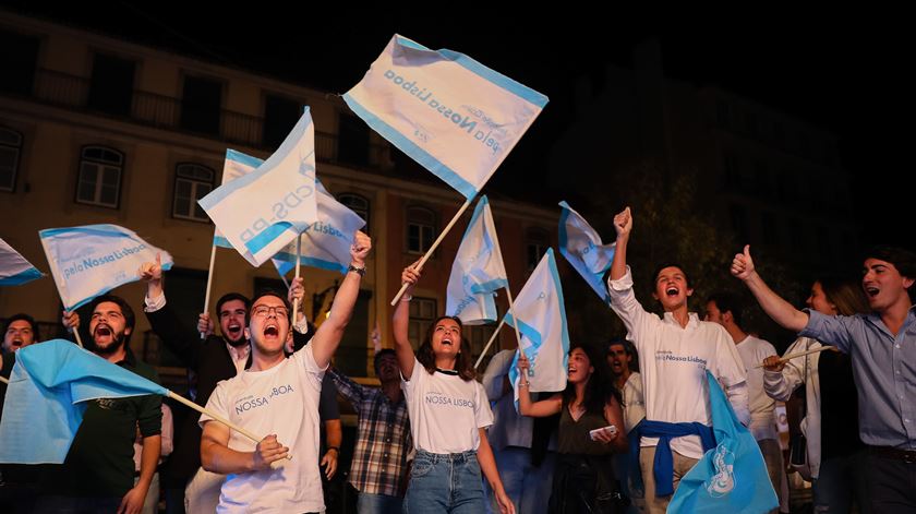 Apoiantes do CDS reagem aos resultados eleitorais em Lisboa. Assunção Cristas ficou em segundo lugar na Câmara de Lisboa. Foto: André Kosters/Lusa