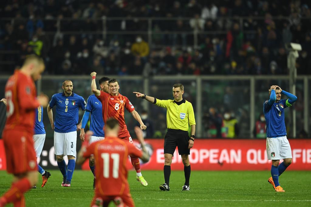 Macedónia do Norte eliminou a Itália na meia-final do "play-off" de apuramento para o Mundial 2022 Foto: Maurizio Borsari/AFLO/Reuters