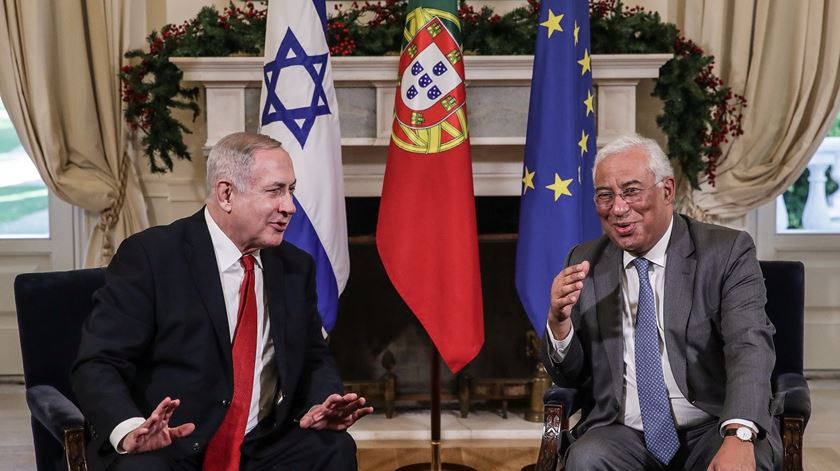 António Costa, primeiro-ministro de Portugal e Benjamin Netanyahu, primeiro-ministro de Israel, em Lisboa. Foto: Mário Cruz/Lusa