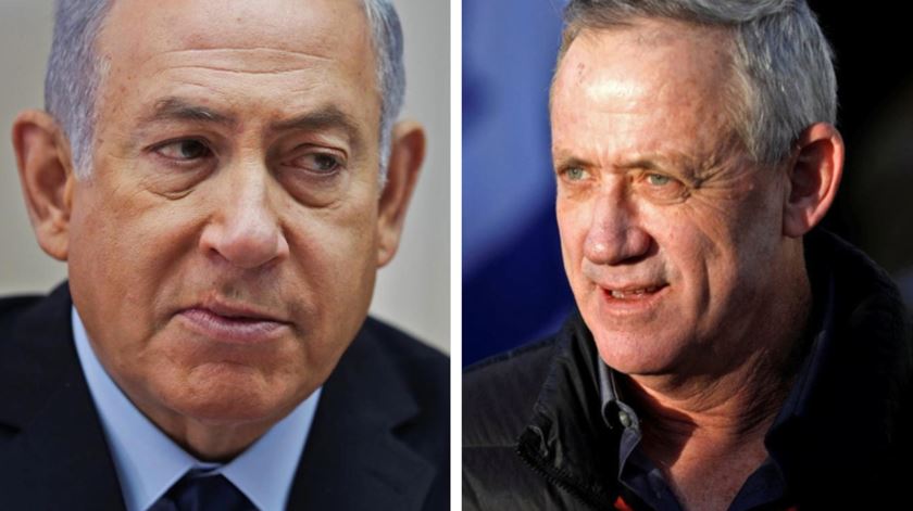 Benjamin Netanyahu e Benny Gantz. Foto: Amir Cohen/Reuters e Oded Balilty/Reuters