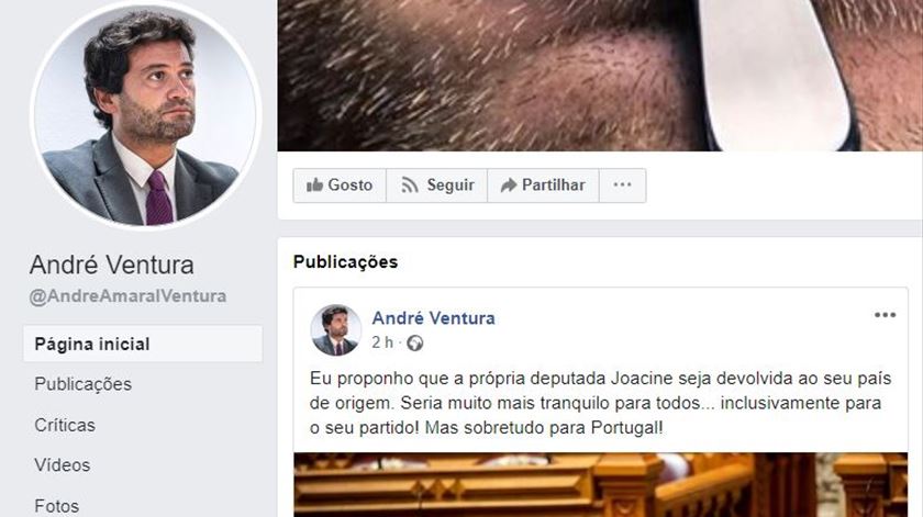 A polémica mensagem de André Ventura no Facebook