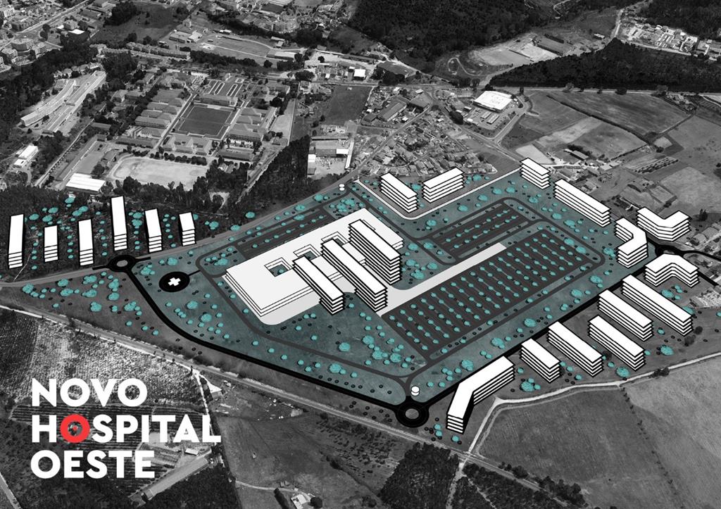 Imagem gráfica da implantação do futuro hospital do Oeste, segundo proposta dos autarcas. Foto: Câmara Municipal das Caldas da Rainha