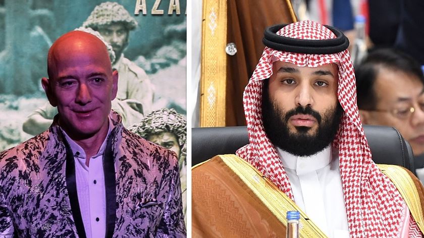 Jeff Bezos e o príncipe da Arábia Saudita Mohammed bin Salman. Fotos: EPA