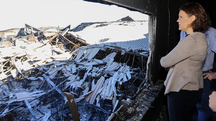 A líder do CDS visitou duas unidades industriais destruídas pelo fogo em Oliveira do Hospital. Foto: António José/Lusa