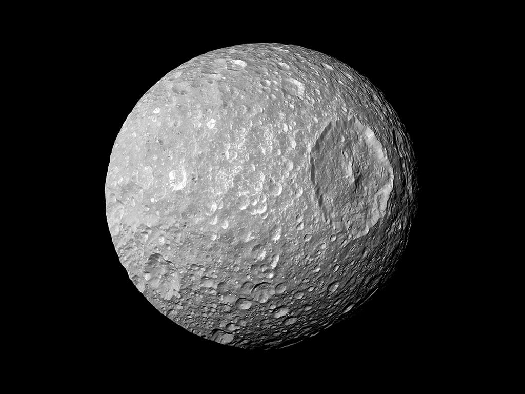 Mimas fotografada pela sonda Cassini Foto: NASA/JPL-Caltech/Space Science Institute