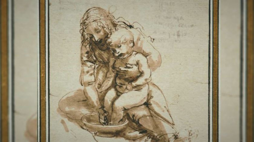 "Rapariga lavando os pés a uma criança”, de Leonardo Da Vinci. Foto: DR