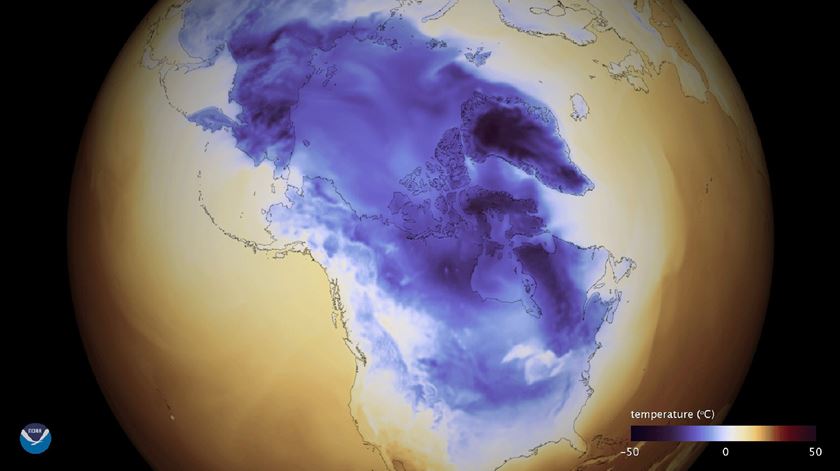 Frio desce do Canadá para os Estados Unidos. Foto: Administração Nacional Oceânica e Atmosférica/ EPA