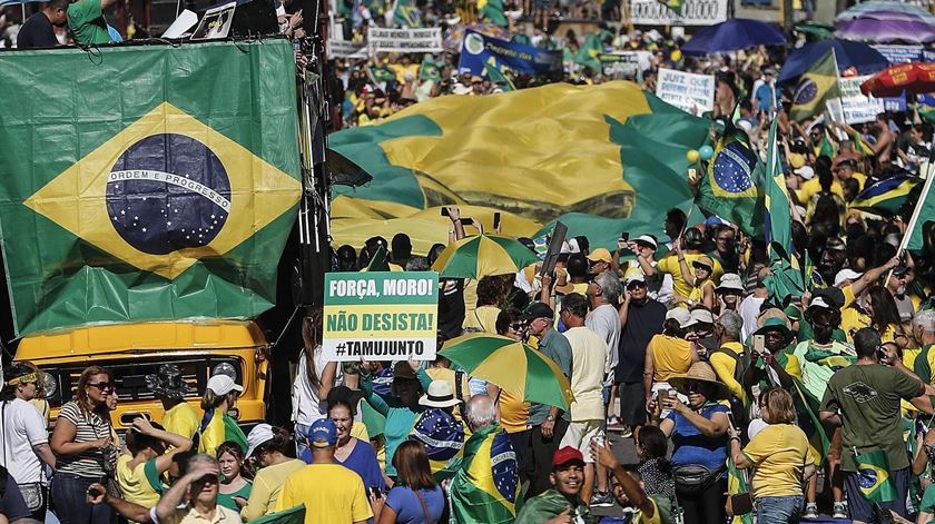 Manifestação por Moro e Bolsonaro. Foto: Antonio Lacerda/EPA