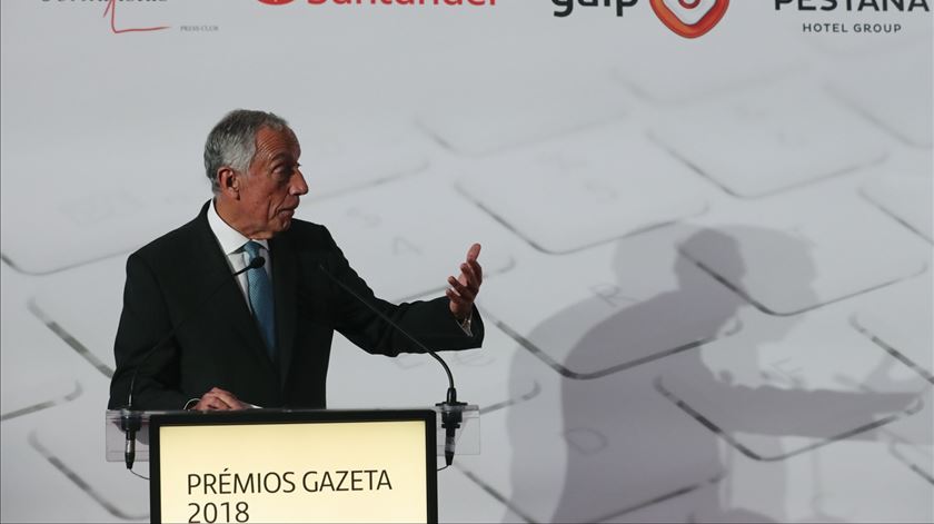 Marcelo Rebelo de Sousa na cerimónia de entrega dos Prémios Gazeta de Jornalismo. Foto: João Relvas/Lusa