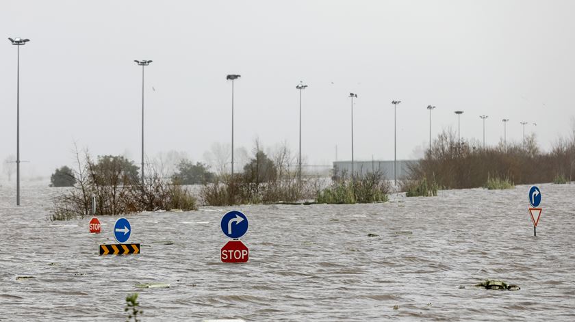 Inundações provocadas pela subida da água do rio Mondego nos campos do Baixo Mondego, devido à chuva e mau tempo, em Montemor-o-Velho. Foto: Paulo Novais/Lusa