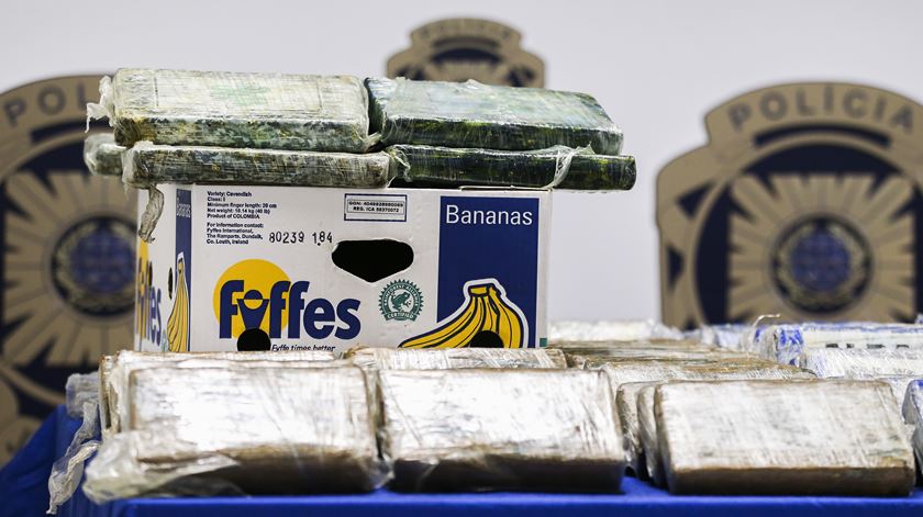 Os 825 quilos de cocaína foram transportados em caixas de bananas. Foto: Manuel de Almeida/Lusa