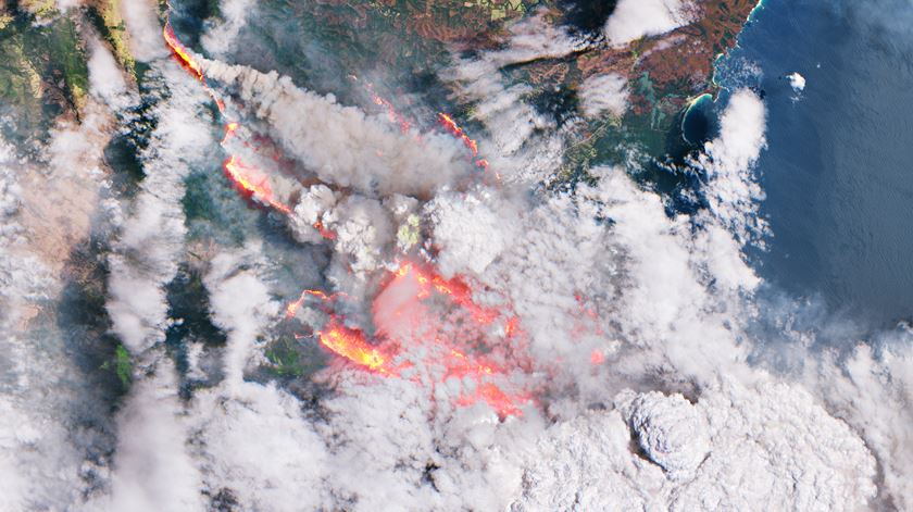 Imagem da Agência Espacial Europeia sobre os incêndios na Austrália. Foto: ESA/EPA