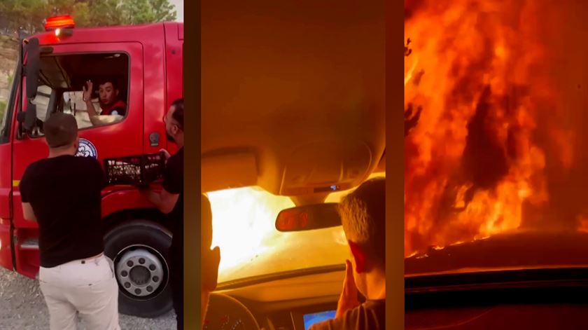 Grupo acaba cercado pelas chamas após levar comida para os bombeiros na Turquia