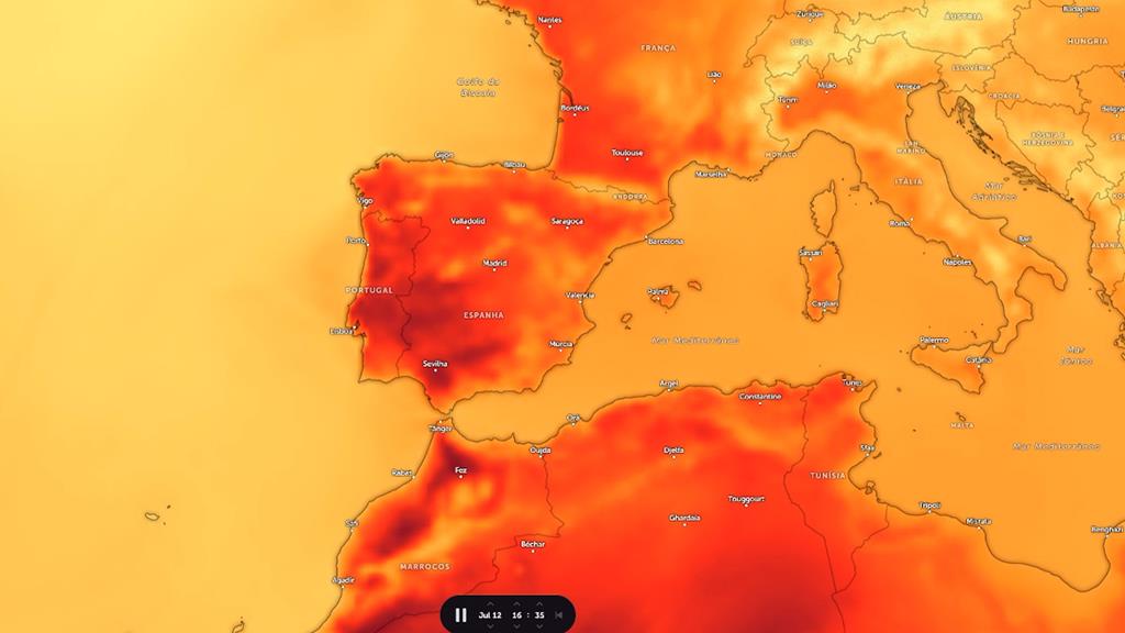 O mapa do calor marca Portugal, Espanha e França a vermelho