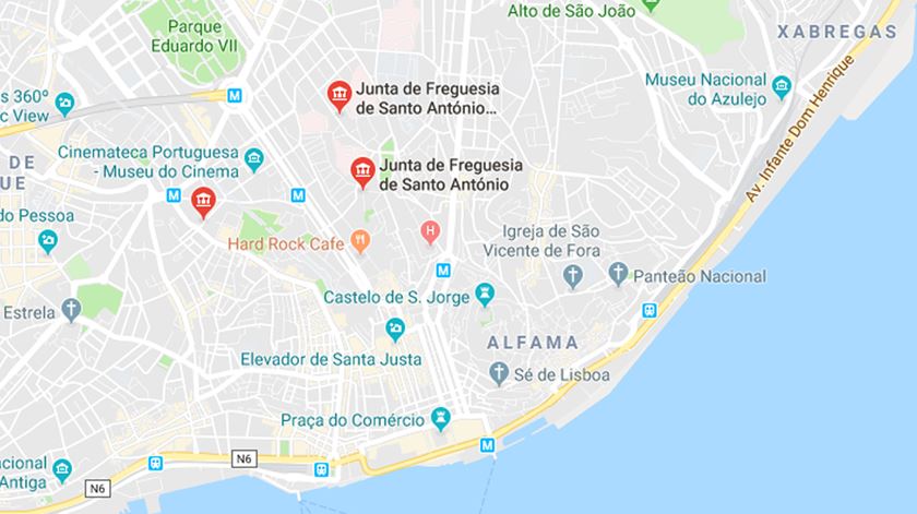 Freguesia de Santo António, em Lisboa. Foto: Google Maps
