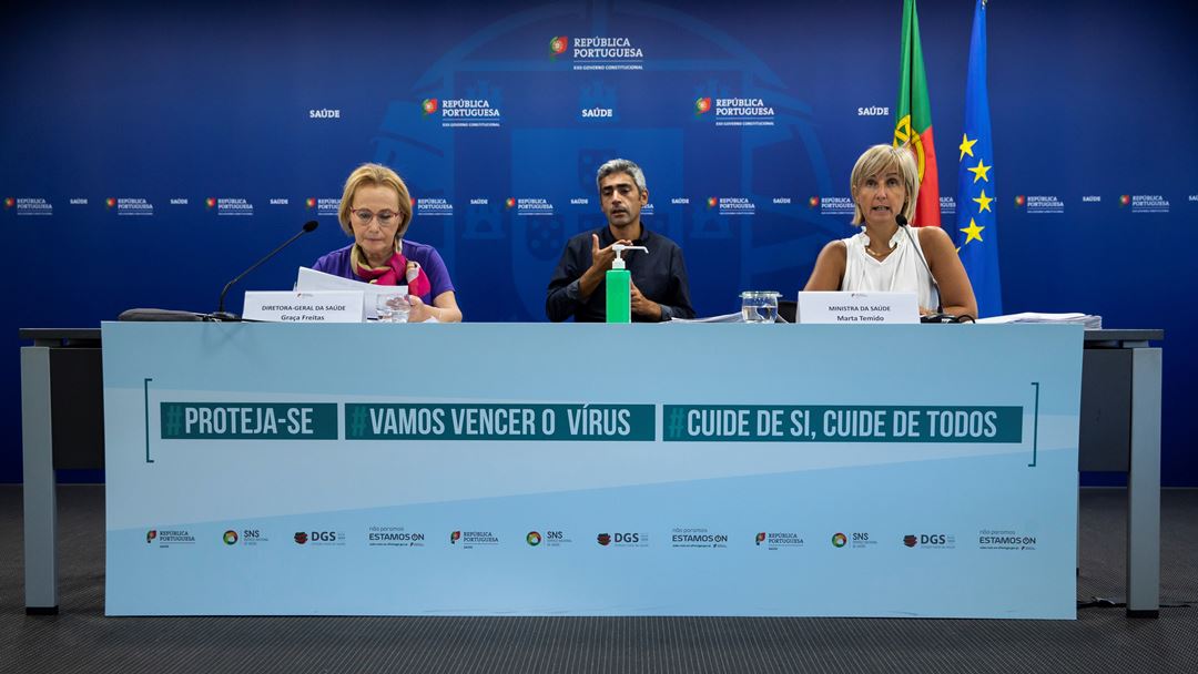 Graça Freitas e a ministra Marta Temido numa  conferência de imprensa. Foto: José Sena Goulão/Lusa
