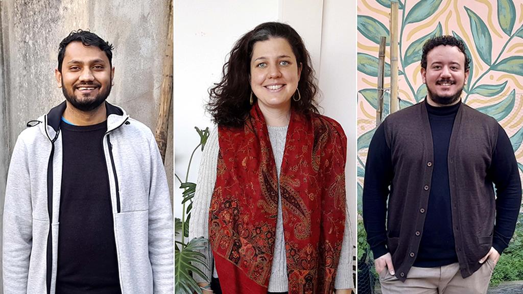 Rasel Ahammed, Júlia Neves e Ivan Bustillo, três imigrantes em Portugal. Fotos: DR