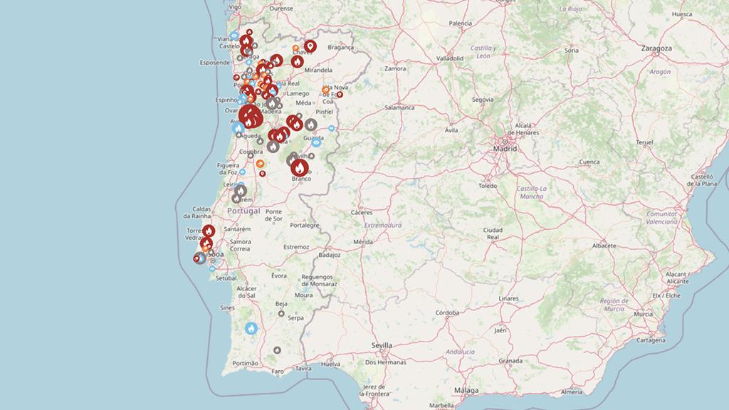 Satélites mostram dimensão dos incêndios em Aveiro. Há 160 ocorrências ...