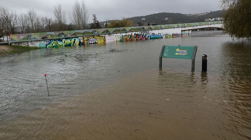 Parque verde do Mondego coberto de água. Foto: Paulo Novais/Lusa