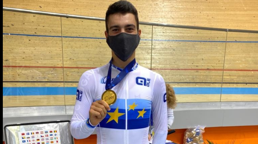 Iuri Leitão conquista medalha de ouro nos Europeus de ciclismo de pista. Foto: FPC