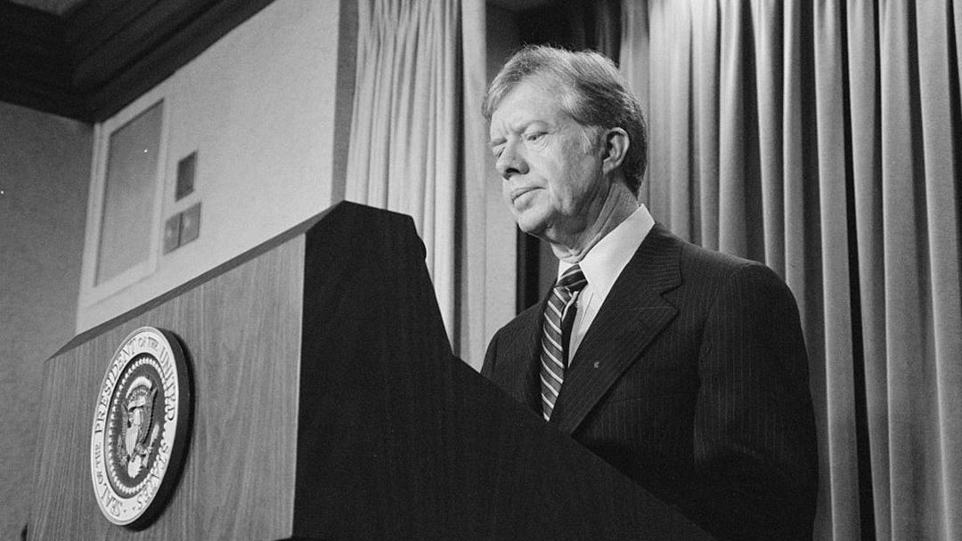 Jimmy Carter, em Abril de 1980, quando anunciava novas sanções ao Irão. Foto: Biblioteca do Congresso norte-americano via Reuters