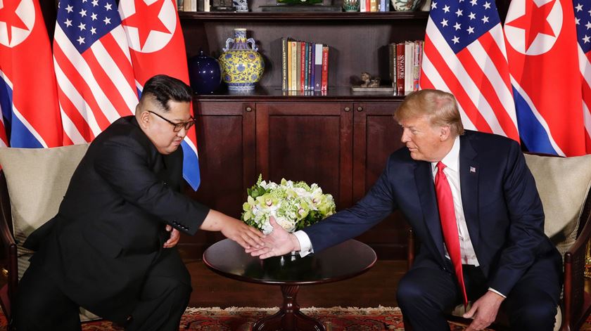 Kim Jong-Un e Donald Trump, em 2018. Foto: Kevin Lim/The Straits Times/EPA