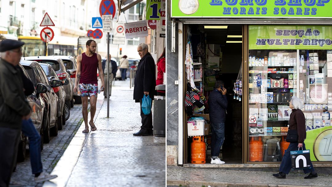Muitas lojas de "Tudo a um euro" permanecem abertas na Rua Morais Soares.