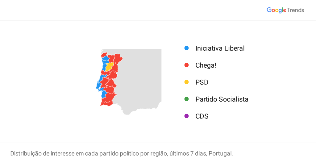 Mapa Google partidos mais pesquisados por distrito Foto: Google/DR