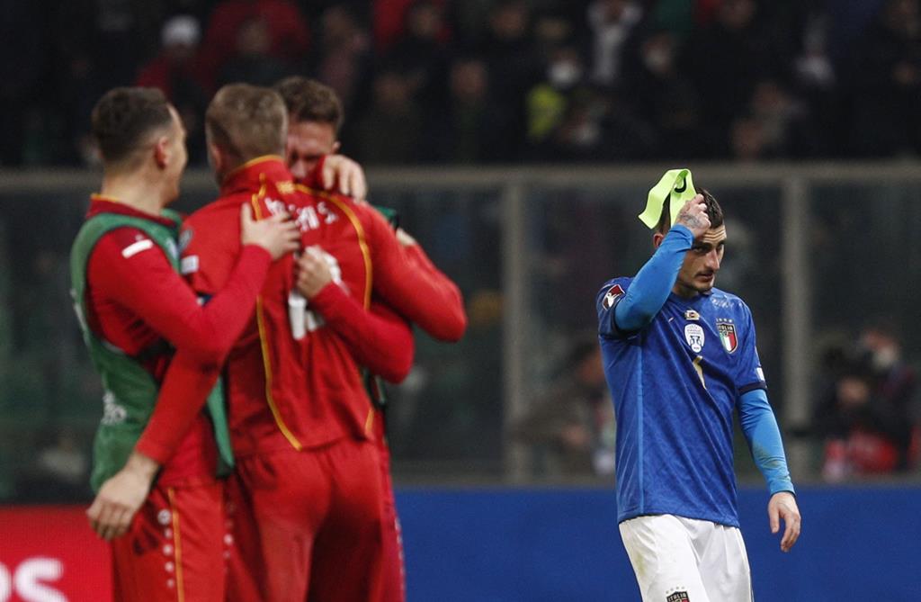 Itália foi surpreendida pela Macedónia do Norte Foto: Guglielmo Mangiapane/Reuters