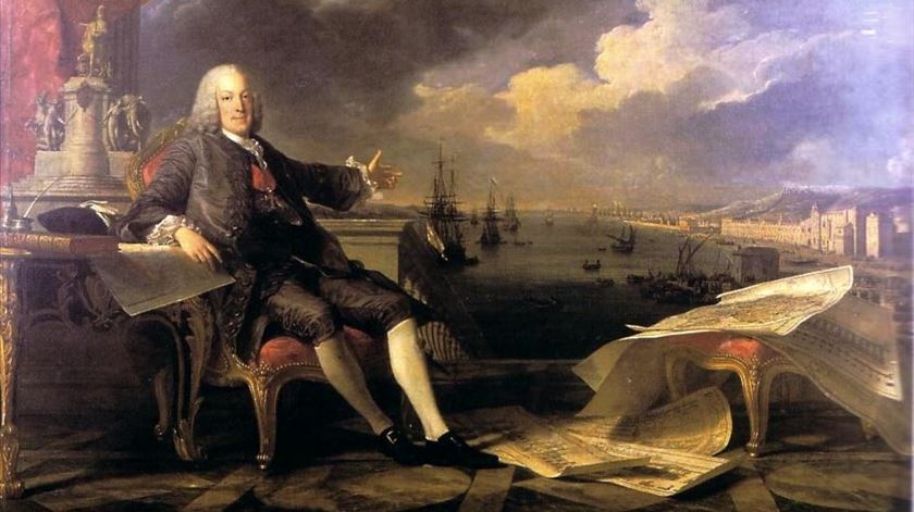 Marquês de Pombal com a "sua" Lisboa em pano de fundo, num retrato de Louis-Michel van Loo e Claude Joseph Vernet
