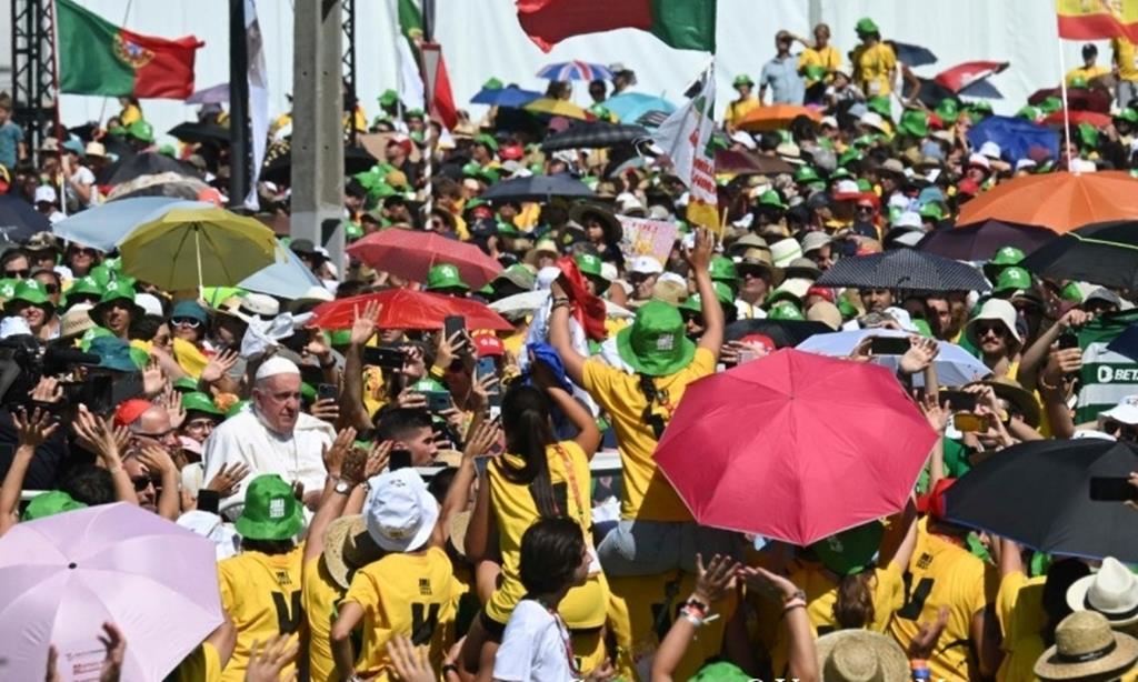 Papa Francisco no encontro com voluntários da JMJ Lisboa 2023 Foto: Vatican Media