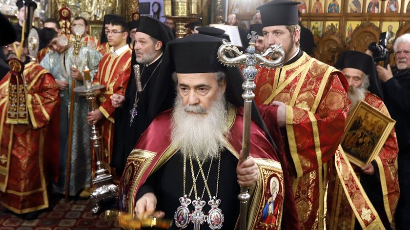 Patriarca Teofilo III em Belém para celebração do Natal. Foto: Abed al Hashlamoun/EPA