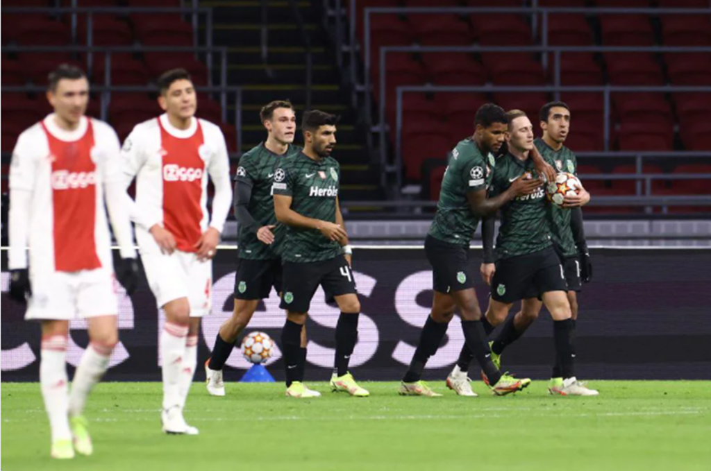 Nuno Santos marcou golo do Sporting contra o Ajax. Foto: UEFA