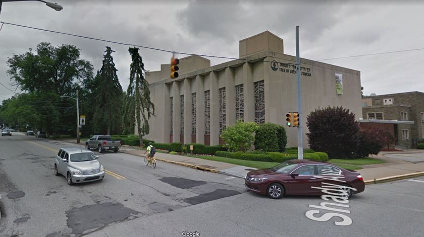 Sinagoga Árvore da Vida, em Pittsburgh, nos EUA. Imagem: Google
