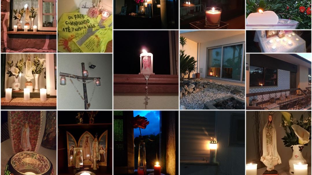 Junto a imagens de Nossa Senhora, pequenos altares caseiros, símbolos religiosos ou acompanhadas por flores, as velas mantiveram-se acesas na noite de 12 de Maio. Foto-montagem: Renascença