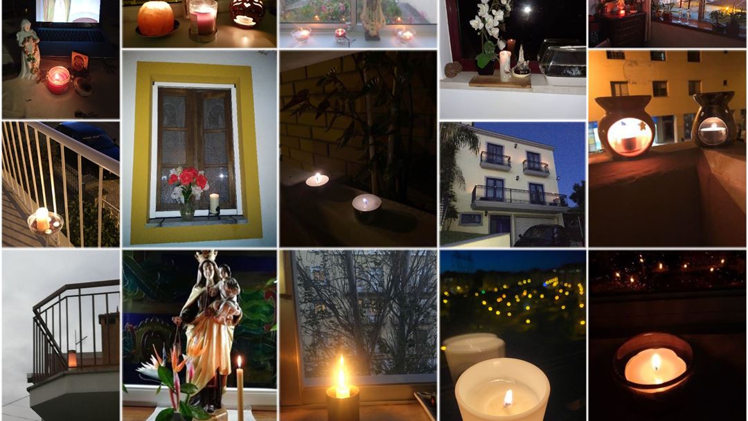 À janela, à varanda, dentro ou fora de casa, velas acesas evocaram Fátima e as aparições de 13 de Maio. Foto-montagem: Renascença