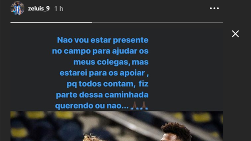 Mensagem de Zé Luis, FC Porto, no Instagram