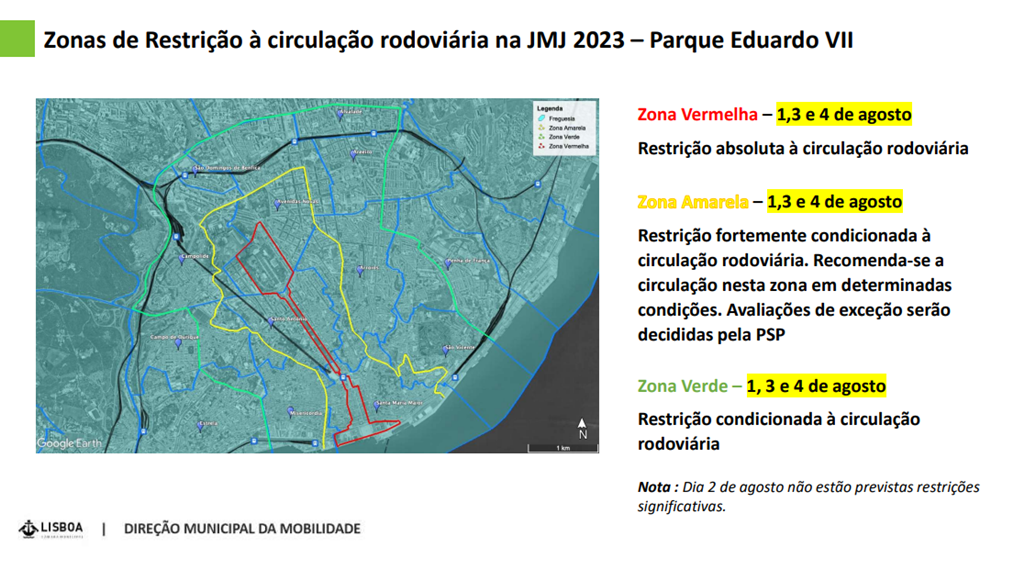 Zonas de Restrição à circulação rodoviária na JMJ 2023 – Parque Eduardo VII. Foto: Direção Municipal de Mobilidade da CML